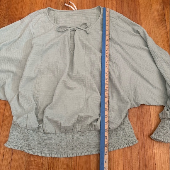 Anthropologie Rebecca Long Sleeve Smocked Waist Peasant Top Mint Green Sz L (j6) - Picture 11 of 11